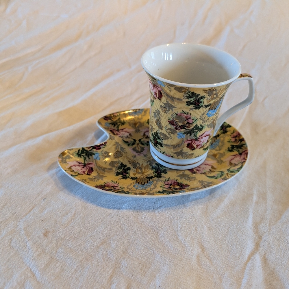 2/16$ Yellow Floral Demitasse Cup with Shaped Saucer